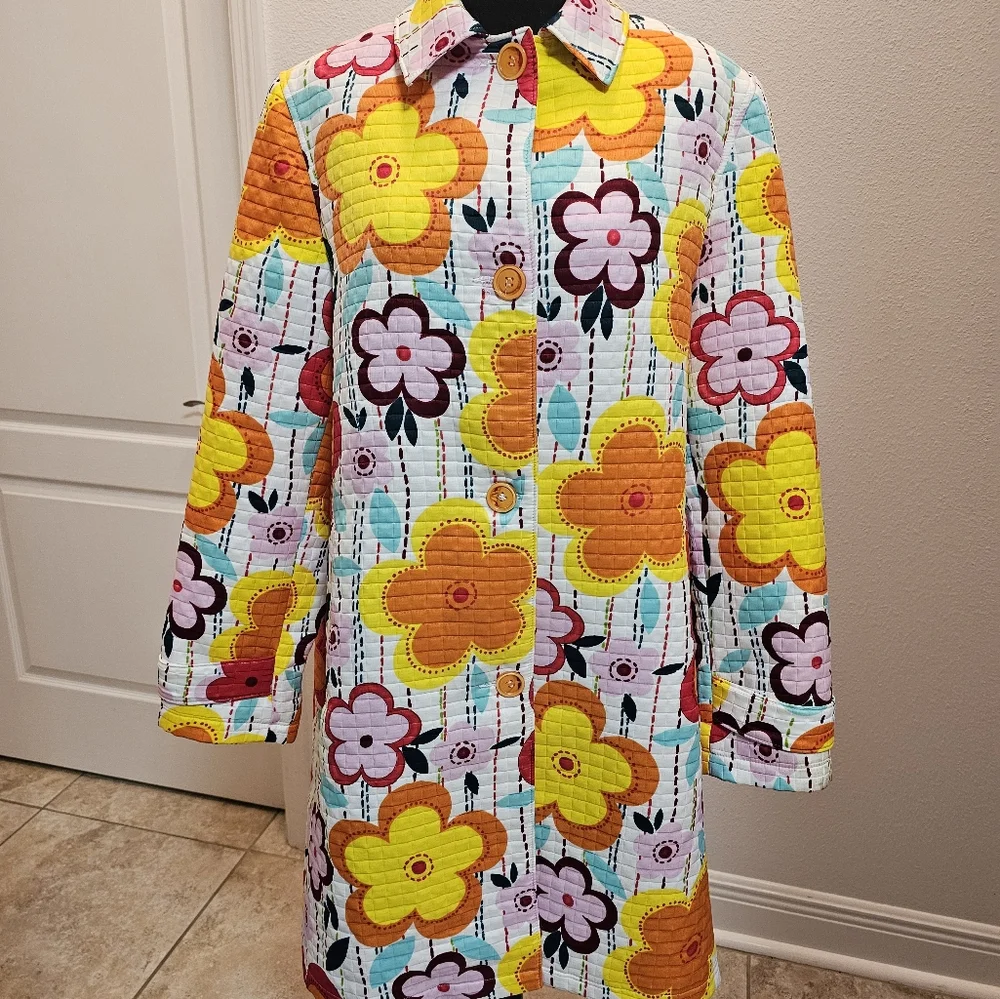 Harve Benard Quilted Mod Floral Spring Jacket Collared - Picture 2 of 5